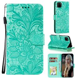 Intricate Embossing Lace Jasmine Flower Leather Wallet Case for Huawei Y5p - Green