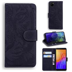 Intricate Embossing Tiger Face Leather Wallet Case for Huawei Y5p - Black