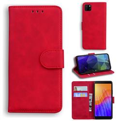 Retro Classic Skin Feel Leather Wallet Phone Case for Huawei Y5p - Red