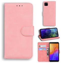Retro Classic Skin Feel Leather Wallet Phone Case for Huawei Y5p - Pink