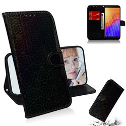 Laser Circle Shining Leather Wallet Phone Case for Huawei Y5p - Black