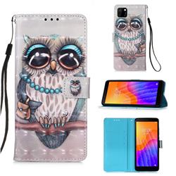 Sweet Gray Owl 3D Painted Leather Wallet Case for Huawei Y5p