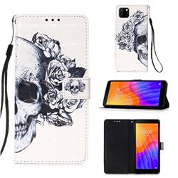 Skull Flower 3D Painted Leather Wallet Case for Huawei Y5p