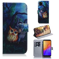 Oil Painting Owl PU Leather Wallet Case for Huawei Y5p