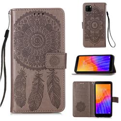 Embossing Dream Catcher Mandala Flower Leather Wallet Case for Huawei Y5p - Gray