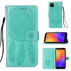 Embossing Dream Catcher Mandala Flower Leather Wallet Case for Huawei Y5p - Green