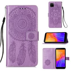 Embossing Dream Catcher Mandala Flower Leather Wallet Case for Huawei Y5p - Purple