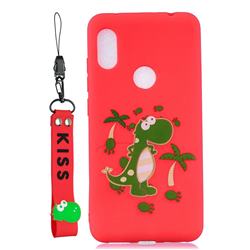 Red Dinosaur Soft Kiss Candy Hand Strap Silicone Case for Huawei Y6 (2019)
