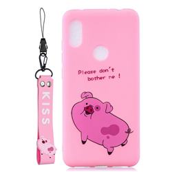 Pink Cute Pig Soft Kiss Candy Hand Strap Silicone Case for Huawei Y6 (2019)