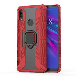Predator Armor Metal Ring Grip Shockproof Dual Layer Rugged Hard Cover for Huawei Y6 (2019) - Red