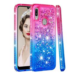 Diamond Frame Liquid Glitter Quicksand Sequins Phone Case for Huawei Y6 (2019) - Pink Blue
