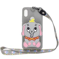 Gray Elephant Neck Lanyard Zipper Wallet Silicone Case for Huawei Y6 (2019)