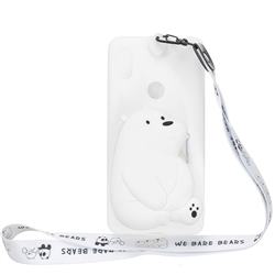 White Polar Bear Neck Lanyard Zipper Wallet Silicone Case for Huawei Y6 (2019)