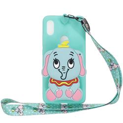 Blue Elephant Neck Lanyard Zipper Wallet Silicone Case for Huawei Y6 (2019)