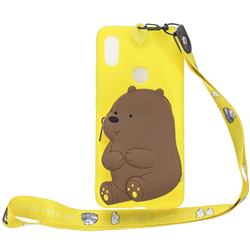 Yellow Bear Neck Lanyard Zipper Wallet Silicone Case for Huawei Y6 (2019)