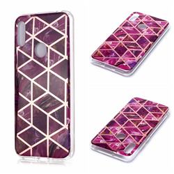 Purple Rhombus Galvanized Rose Gold Marble Phone Back Cover for Huawei Y6 (2019)