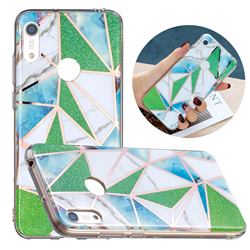 Green Triangle Painted Marble Electroplating Protective Case for Huawei Y6 (2019)
