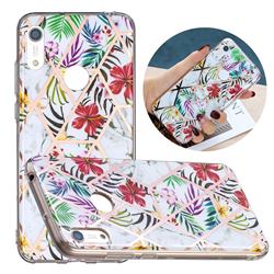 Tropical Rainforest Flower Painted Marble Electroplating Protective Case for Huawei Y6 (2019)