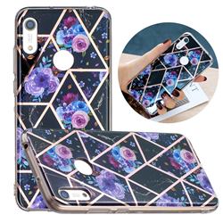 Black Flower Painted Marble Electroplating Protective Case for Huawei Y6 (2019)