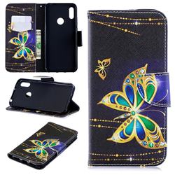 Golden Shining Butterfly Leather Wallet Case for Huawei Y6 (2019)