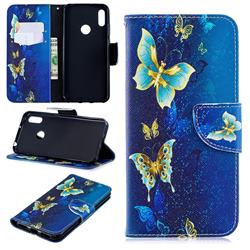 Golden Butterflies Leather Wallet Case for Huawei Y6 (2019)