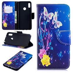 Yellow Flower Butterfly Leather Wallet Case for Huawei Y6 (2019)