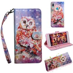Colored Owl 3D Painted Leather Wallet Case for Huawei Y6 (2019)
