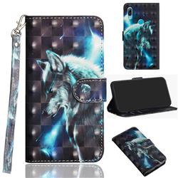 Snow Wolf 3D Painted Leather Wallet Case for Huawei Y6 (2019)