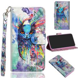 Watercolor Owl 3D Painted Leather Wallet Case for Huawei Y6 (2019)