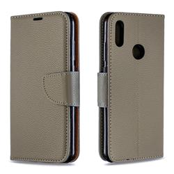 Classic Luxury Litchi Leather Phone Wallet Case for Huawei Y6 (2019) - Gray
