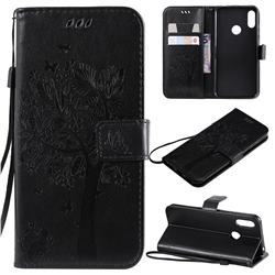 Embossing Butterfly Tree Leather Wallet Case for Huawei Y6 (2019) - Black