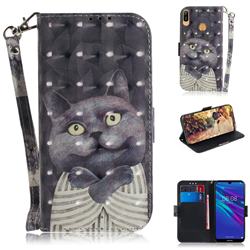 Cat Embrace 3D Painted Leather Wallet Phone Case for Huawei Y6 (2019)