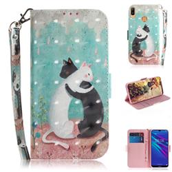 Black and White Cat 3D Painted Leather Wallet Phone Case for Huawei Y6 (2019)