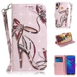 Butterfly High Heels 3D Painted Leather Wallet Phone Case for Huawei Y6 (2019)