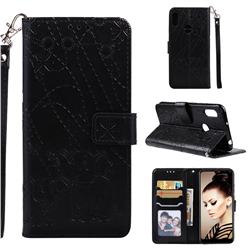 Embossing Fireworks Elephant Leather Wallet Case for Huawei Y6 (2019) - Black