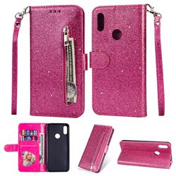 Glitter Shine Leather Zipper Wallet Phone Case for Huawei Y6 (2019) - Rose