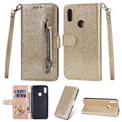 Glitter Shine Leather Zipper Wallet Phone Case for Huawei Y6 (2019) - Gold