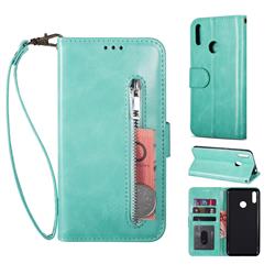 Retro Calfskin Zipper Leather Wallet Case Cover for Huawei Y6 (2019) - Mint Green