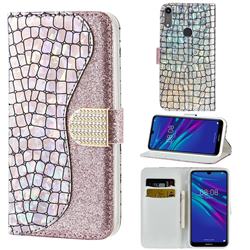 Glitter Diamond Buckle Laser Stitching Leather Wallet Phone Case for Huawei Y6 (2019) - Pink
