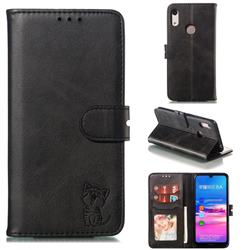 Embossing Happy Cat Leather Wallet Case for Huawei Y6 (2019) - Black