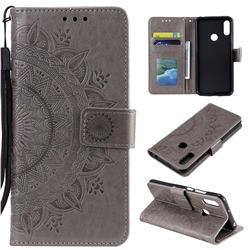 Intricate Embossing Datura Leather Wallet Case for Huawei Y6 (2019) - Gray