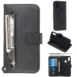 Retro Luxury Zipper Leather Phone Wallet Case for Huawei Y6 (2019) - Black