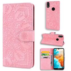 Retro Embossing Mandala Flower Leather Wallet Case for Huawei Y6 (2019) - Pink