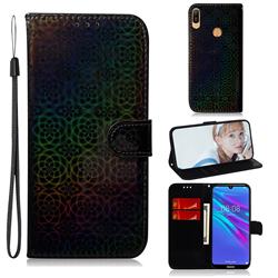 Laser Circle Shining Leather Wallet Phone Case for Huawei Y6 (2019) - Black