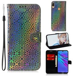 Laser Circle Shining Leather Wallet Phone Case for Huawei Y6 (2019) - Silver