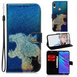 Cat and Leopard Laser Shining Leather Wallet Phone Case for Huawei Y6 (2019)