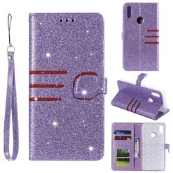 Retro Stitching Glitter Leather Wallet Phone Case for Huawei Y6 (2019) - Purple