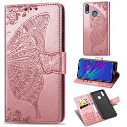 Embossing Mandala Flower Butterfly Leather Wallet Case for Huawei Y6 (2019) - Rose Gold