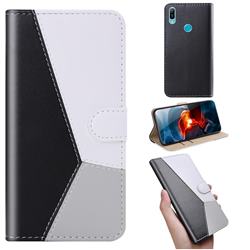 Tricolour Stitching Wallet Flip Cover for Huawei Y6 (2019) - Black