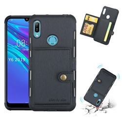 Brush Multi-function Leather Phone Case for Huawei Y6 (2019) - Black